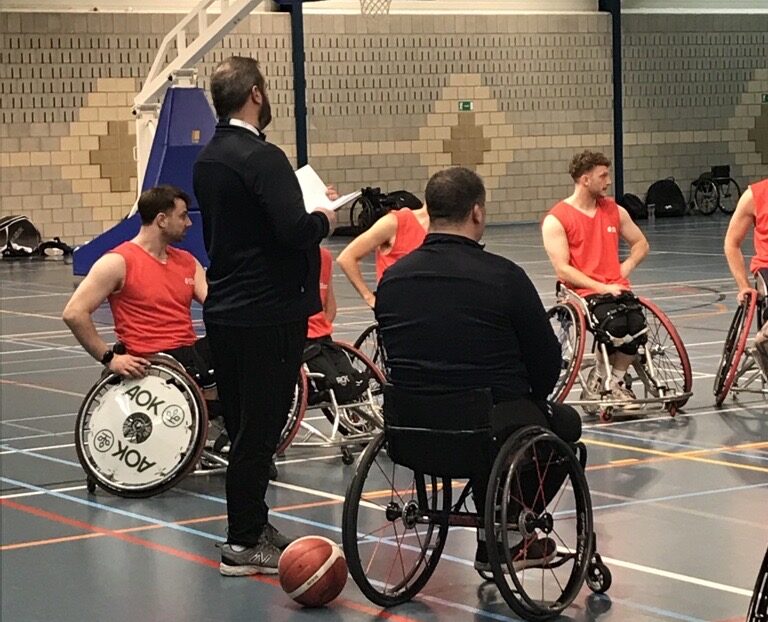 Bill Johnson and Joey Johnson coaching the GB Mens wheelchair basketball team